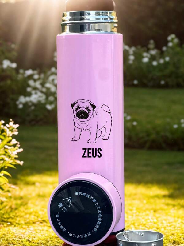 Garrafa Térmica Tema PET Aço Inox com termômetro Led Digital Personalizada com a Foto do Seu Pet 500Ml , Cachorro, Gato