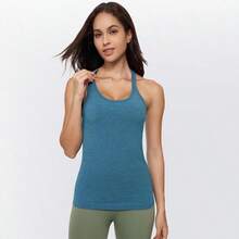 Yoga Racerback Tank Top For Women With Built In Bra,Women's Padded Sports Bra Fitness Workout Running Shirts - C-藍色 - 查看 7