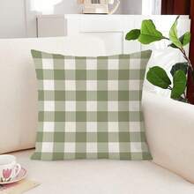 2 PCS Idyllic Home, Green Checkerboard Bedroom Decoration, Living Room Bay Window, Sofa Decoration Pillowcase - View 2