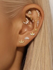 1Pc Asymmetrical 925 Sterling Silver Threadless Flat Back Earring For Women Luxury Style Helix Cartilage Stud Earring Perfect For Daily Wear Bridal Jewelry Fine Jewelry - Gold - View 12