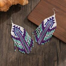 Handgemachte Perlenohrringe, bohemian-Stil Ohrringe, retro blau & weiß kontrastreiche geometrische Form Quasten Tropfen Ohrringe für Frauen, personalisierter Mode-Accessoire Ohrringe, vielseitig für Alltag und Urlaub, Frühling/Sommer Neuheiten, Geschenk für Feiertage, tolle Wahl für Geschenke