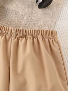 3pcs Boys' Summer Set: Vest, Letter Print T-Shirt, And Cargo Pants - Khaki - View 8