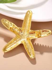 1pc Minimalist Golden Metal Starfish Brooch, Fashion Clothing Accessory