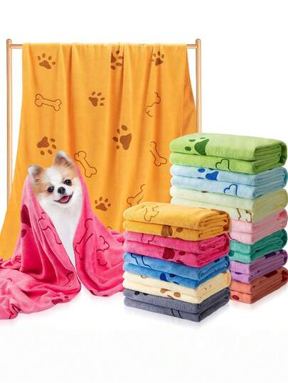 2pcs/1pc Pet Dog Grooming Towel 19.6*39.3 Inch Microfiber, Pet Bath Towel Dog Absorbent Towel Quick Drying Puppy Bath Products For Small, Medium And Large Dogs (Bright Colors, PAWS, Bones)