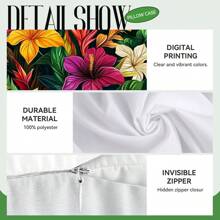 4 pièces Ensemble de housses de coussin imprimées de plantes tropicales et de fleurs, 45 cm x 45 cm, imprimé sur un seul côté