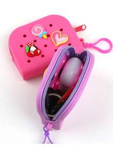 1pc Fashionable Silicone Mini Coin Purse,Cartoon Silicone Bag Hole Bag Diy Detachable Cute Storage Bag Hollow Design, Lightweight Zippered Change Pouch, , Lining-Free, Wipe-Clean, Jewelry Organizer Accessory For Shoes, Jewelry, Watches,Coin Suitable For Back To School, Daily Commuting,Ideal For Gift Picking