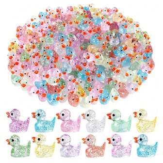30 只迷你闪光鸭子彩色小树脂鸭子，可隐藏塑料动物模型，适用于游戏屋微型游戏屋景观水族馆装饰最佳礼物生日毕业