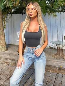 OQQ Women's 3 Piece Tank Tops Ribbed Seamless Workout Exercise Shirts 2025 Summer Basic Camis - Grey - View 3