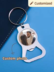 1pc Custom Silver Stainless Steel Bottle Opener Keychain, Custom Halloween Gift, Christmas Gift Keychain, Custom Metal Keychain, Customizable Picture Bottle Opener Keychain, Perfect Gift For Father, Boyfriend, Christmas Gift, Valentine's Day Gift