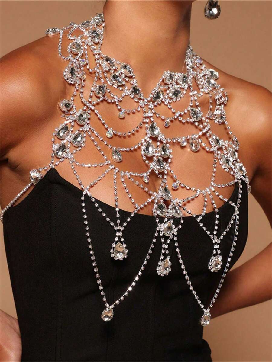 Diamond Water Drop Gorgeous Sexy Bikini Body Chain - Silver - View 1