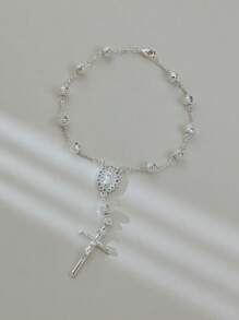 Pulseira Exquisita da Cruz da Virgem Maria em Prata