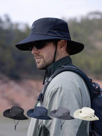 1 pieza Sombrero de sol ligero y transpirable para hombre, sombrero de cubo para pesca al aire libre con ala ancha y protección UV, gorra de senderismo, sombrero de verano adecuado para actividades al aire libre como senderismo y pesca