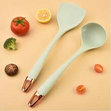 1 Pc Silicone Spatula Ladle Set, Heat Resistant Oil Drainer Slotted Spoon & Food Clip For Non-Stick Cookware - Multicolor - View 3