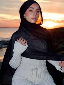 1 Chiếc Khăn Choàng Hijab Nữ Màu Trơn Chất Lượng Cao, Thoải Mái, Mềm Mại Và Thoáng Khí, Thích Hợp Để Mặc Hàng Ngày Cho Abaya - Nhiều màu - Xem 2