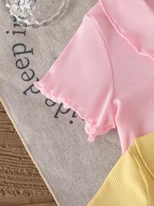Baby Girls Casual Cute T-Shirts Multi-Pcs Set, Polo Collar Small Ruffles Design Suitable For Daily Wear, Summer - Multicolor - View 6