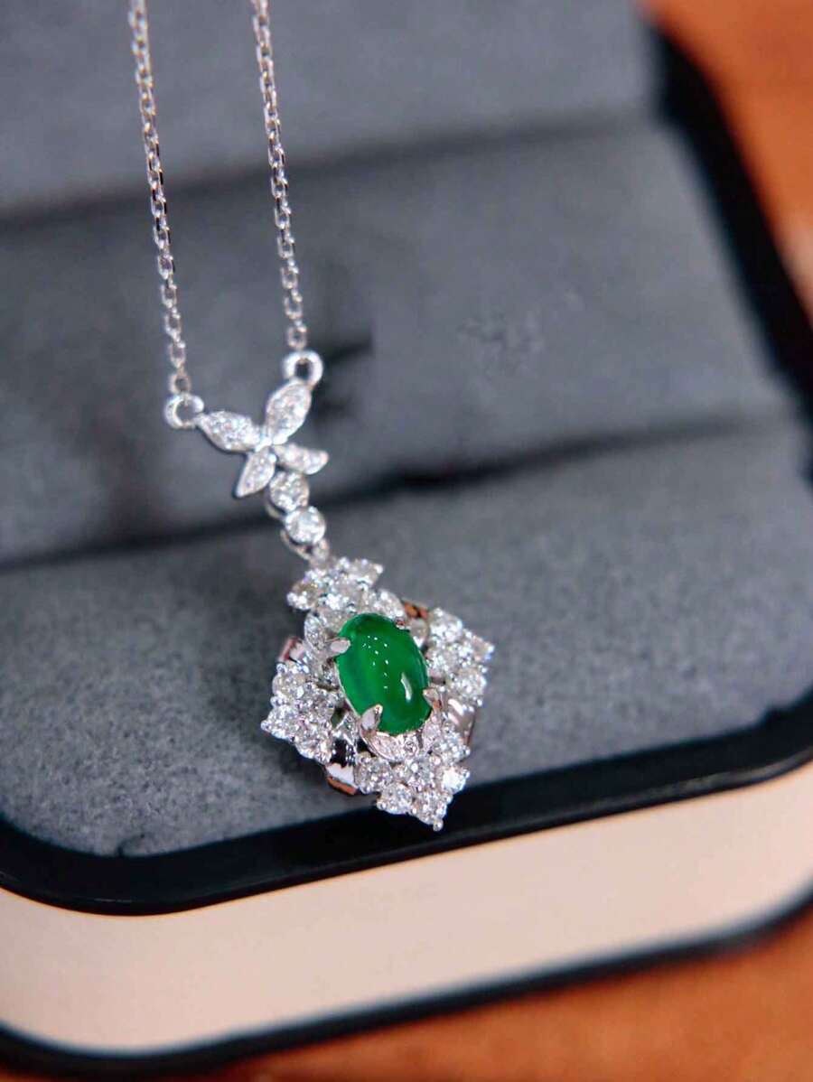 1 colar com pingente floral elegante de zircônia cúbica verde em prata esterlina S925, joia versátil para presente feminino, adequado para uso diário, festas e feriados