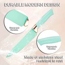19pcs Premium Silicone Kitchen Utensil & Knife Set - Heat-Resistant, Non-Stick Cooking Tools With Wooden Handles & Chef Knives - Includes Storage Stand - Perfect Gift For Juneteenth - Green - View 10