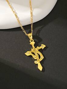 Jesus Cross Pendant For Women/Men, Fashionable Vintage Design Suitable For Daily Wear, Prayer, And Festivals - Yellow Gold - View 2