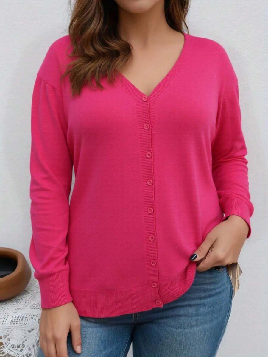 Plus Size Cardigans - 玫紅色 - 查看 1