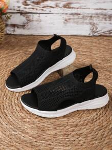 Teens/Students European & American Style Spring/Summer Fashion Soft Knit Breathable Flat Sandals, Casual Plus Size Beach Sports Sandals