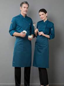 New Fashion Chef Uniform Unisex Long Sleeve, High-End Design For Hotel, Restaurant, Bakery, Coffee Shop, Autumn/Winter. Stylish Horseshoe Cuff, Neat Front Design, Comfortable & Convenient, Pen Pocket, Breathable & Durable Fabric