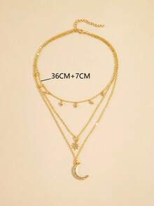 1pc Elegant & Charming Women's Jewelry Necklace With Rhinestone & Faux Zirconia Moon & Star Pendant, Fashion Women's Necklace, Suitable For Summer, Beach, Vacation, Party, Photo Shooting, Playa - Yellow Gold - View 4