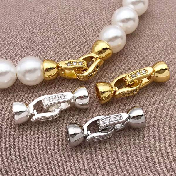 1/3/5 piezas Conector de remate de bola plateado en oro de 18K real, cierre de primavera con zirconia para hacer DIY de joyería con cuentas, pulseras y collares, 6x20mm