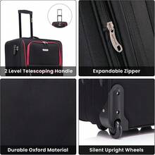 26" Super Lightweight Luggage 20% Expandable Combination Lock 2 Wheel Soft Shell Hold Check In Luggage For 15 To 20kg - Black/Blue - View 4