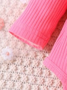 2 Stücke Baby Mädchen elegantes & niedliches Langarm Romper + Lätzchen Kleid Outfit Set, leicht für Frühling & Herbst