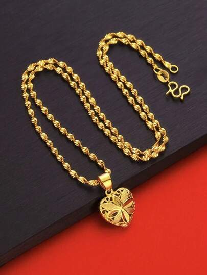 1 件越南镀金实心小心形吊坠，汽车花心形吊坠项链，适合女士