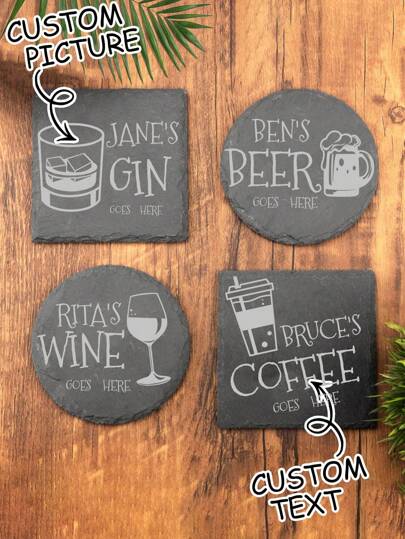 1 Pc Personalized Stone Coaster, Personalised Your Drink Here,Custom Text And Drink Picture Ornament, Tea Coffee Gin Beer Wine Whisky Laser Engraved Gift,Unique Ideal Gifts For Him, Her,Boyfriend,Girlfriend,Dad,Mom,Family,Friends For Anniversaries,For Valentine's Day,For Mother's Day,For Birthdays,For Holiday Party,For Father's Day,For Graduation,For Weddings,For Halloween ,For Couples Gift, Wedding,Christmas