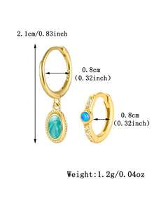 2pcs 925 Sterling Silver Earrings, Retro Elegant Geometric Oval Enamel Pendant Earrings, Suitable For Men And Women Daily Party Wear Low Allergy Earrings, Perfect Birthday, Valentine's Day, Easter, Halloween Jewelry Gifts - Yellow Gold - View 5