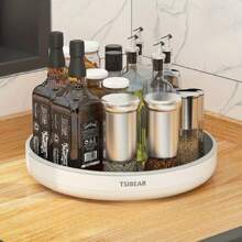 1pc Rotating Spice Rack Organizer, Random Color Plastic Turntable Storage Tray, Suitable For Kitchen, Bathroom And Dorm Essentials - Non-Food Contact Spice Rack, Desktop Makeup Box, Apartment And College Dorm Necessities Bathroom Decor Fall DecorBathroom Accessories Back To School