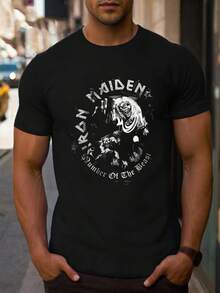 Men's T-Shirt With Ir On M Aiden Band Pattern T-Shirt With Fashion Print, 220gsm, For Men, Casual, Round Neck, Pure Cotton, Short Sleeve (1 Piece) - 黑色 - 查看 1