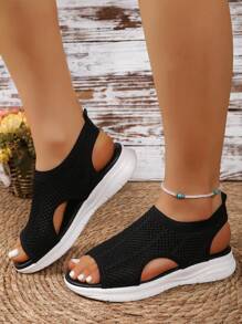 Teens/Students European & American Style Spring/Summer Fashion Soft Knit Breathable Flat Sandals, Casual Plus Size Beach Sports Sandals