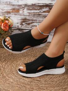 Teens/Students European & American Style Spring/Summer Fashion Soft Knit Breathable Flat Sandals, Casual Plus Size Beach Sports Sandals