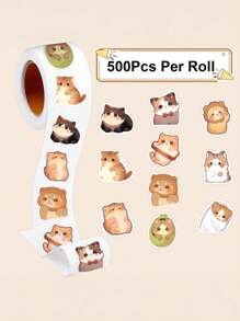 500/1000pcs/Roll Cute Cat Self-Adhesive Label Stickers, Gift Bag Sealing Stickers, Baking Packaging Stickers, Personalized Decoration Stickers, Suitable For Gift Bag Sealing, Wedding Invitation Sealing, Computer, Notebook, Book Decoration