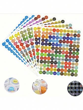 4 pièces Autocollants de mosaïque DIY Peinture de diamant Couleurs spéciales DMC447, autocollants de numéros, autocollants ronds, étiquettes de point de croix, autocollants de chiffres et de lettres