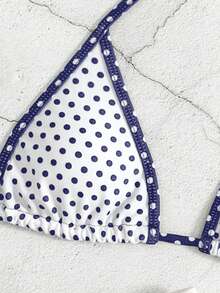 Women Spice Swimwear Sexy Bikini Beachwear, Retro Pin Spot Print Cute Triangle Bikini Beachwear For Holidays Girls - Blue - View 4