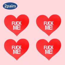Letter Printed Heart Nipple Cover, Invisible Anti-Bulge Self-Adhesive Sticker, Ladies' Lingerie And Panties Accessories, For Rave