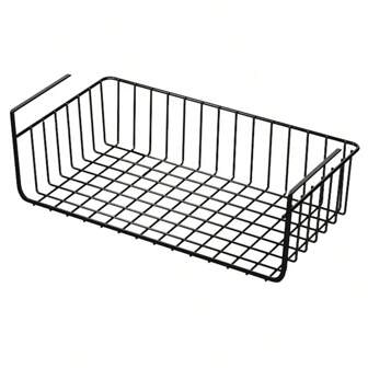 1 pieza Cesta colgante de red blanca/negra de material de hierro de gran capacidad para colgar debajo del gabinete, pared o armario, para almacenamiento de utensilios de cocina