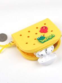 1pc Fashionable Silicone Mini Coin Purse,Cartoon Silicone Bag Hole Bag Diy Detachable Cute Storage Bag Hollow Design, Lightweight Zippered Change Pouch, , Lining-Free, Wipe-Clean, Jewelry Organizer Accessory For Shoes, Jewelry, Watches,Coin Suitable For Back To School, Daily Commuting,Ideal For Gift Picking