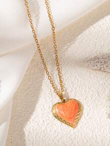 1pc Retro Colorful Drip Oil Heart Shaped 18K Gold Plated Stainless Steel Pendant Necklace, Fashionable Jewelry Gift For Stylish Lover - Gold - View 14