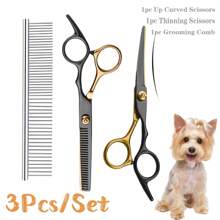 Premium Tiergrooming-Scherensatz, Edelstahl Hunde- und Katzen-Trimm-Scheren mit ergonomischem Design für beide Hände, professionelles Werkzeug zum Schneiden von Tierhaar inklusive Kamm und Pflegezubehör