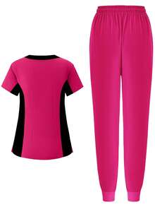 (Four-Piece Set) Scrubs Uniform Women's Running Matte Elastic Sports Nurse  Uniform Wash Clothes Work Clothes Breathable Scrub Shirt - Màu Hồng Tươi - Xem 8