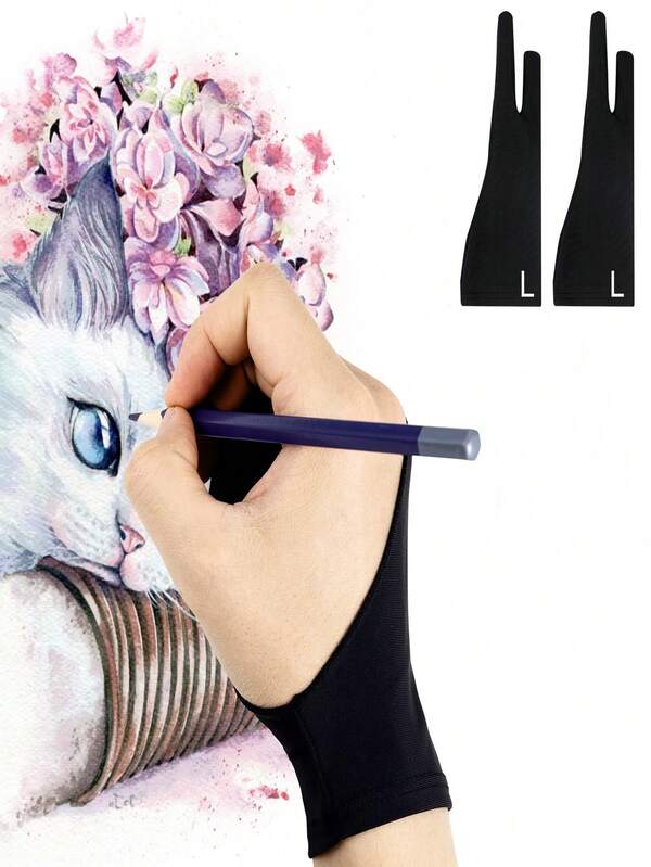 2 Pairs Artist Gloves, Painting Finger Protector, 2-Finger Design, Anti-Sweat Anti-Stain For Drawing, Sketching And Oil Painting Back To School