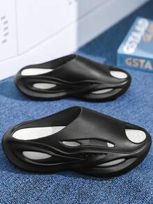 Summer Men's Thick Sole Slide Sandals, Fashion Sport Beach Shoes, EVA Elastic Comfortable Outdoor Slippers, Couples Style Summer Flip Flops - Black and White - View 10