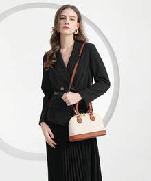 UKEIN 4PCS Women Fashion Handbags Purses Wallet Tote Shoulder Bags Casual Crossbody Bags, Best Valentine's Day Gift For Ladies Girls, Satchel Purse Set 4pcs - 棕白色 - 查看 9