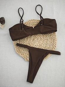3 件套女士抹胸比基尼套装时尚性感褶皱裙带海星细节抹胸四月泳衣夏季沙滩装游泳衣度假 - 棕色 - 查看 7