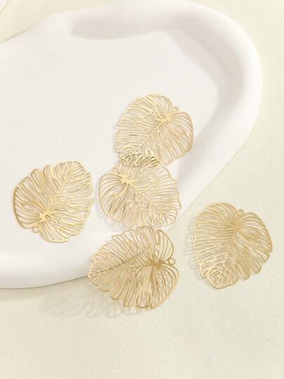 5 piezas de accesorios con forma de hoja floral hueca de aleación de cobre para hacer aretes y collares DIY